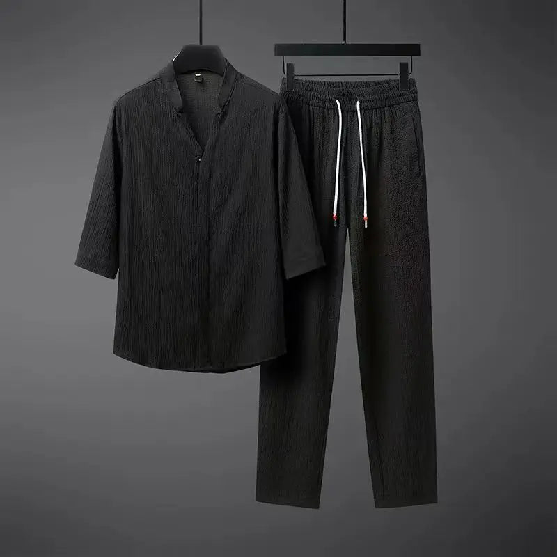 Summer  Men Shirts+Pants Two Piece Sets Tracksuit Men Fashion Clothing Harajuku Style Fashion Loose Fit Sweatsuit set