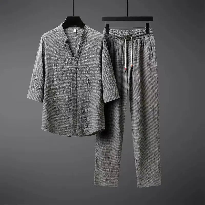 Summer  Men Shirts+Pants Two Piece Sets Tracksuit Men Fashion Clothing Harajuku Style Fashion Loose Fit Sweatsuit set